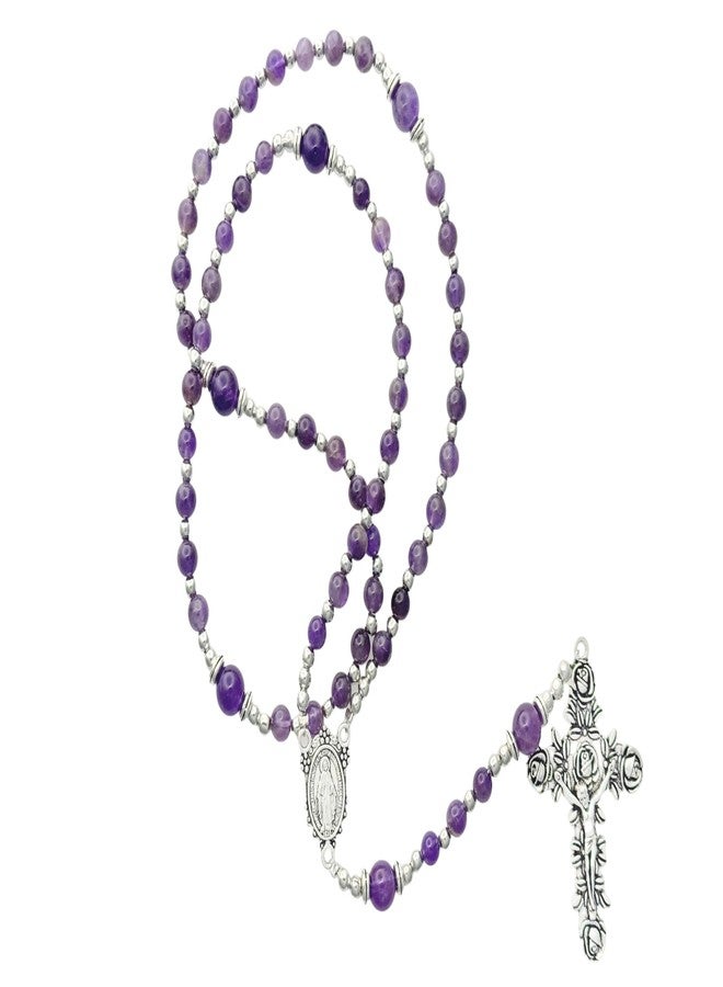 Intercession Amethyst Rose Catholic Rosary - Handcrafted Healing Purple Gemstone Prayer Beads with Silver Crucifix - Image 2